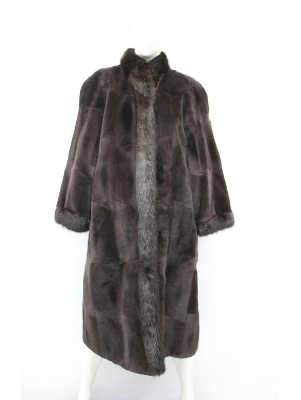 EXCELLENT BROWN SHARED MUSKRAT FUR REVERSIBLE COAT JACKET WOMEN WOMAN SIZE 6-8